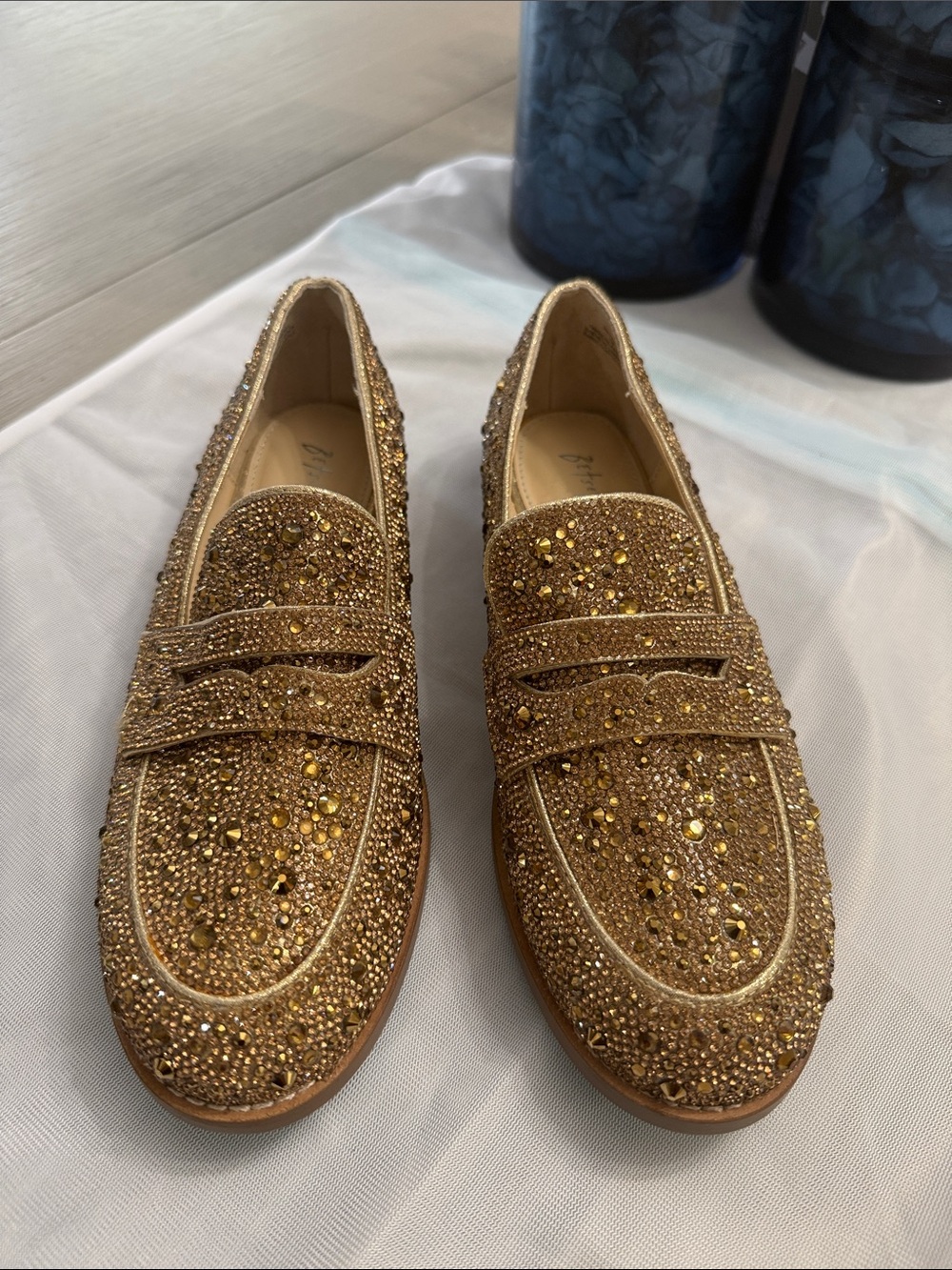 Betsey Johnson Gold Crystal-Embellished Loafers